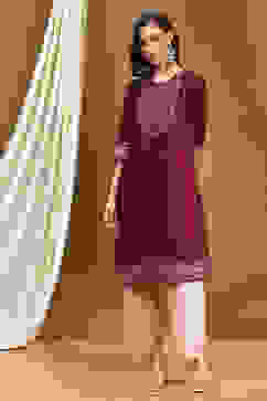 Maroon Silk Yard Dyed Straight Festive Kurta image number 0