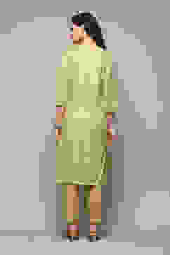 Lime Green LIVA Straight Kurta Pant Suit Set image number 4