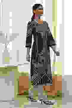 Black Pure Cotton Printed Straight Kurta image number 4