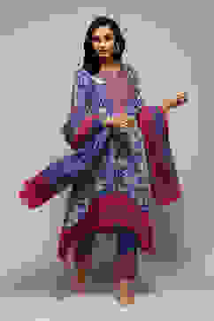 Indigo Cotton Straight Printed Kurta Ankle Length Suit Set image number 0