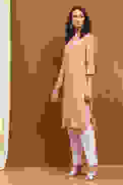 Peach-Coloured Cotton Blend Solid Straight Kurta image number 2
