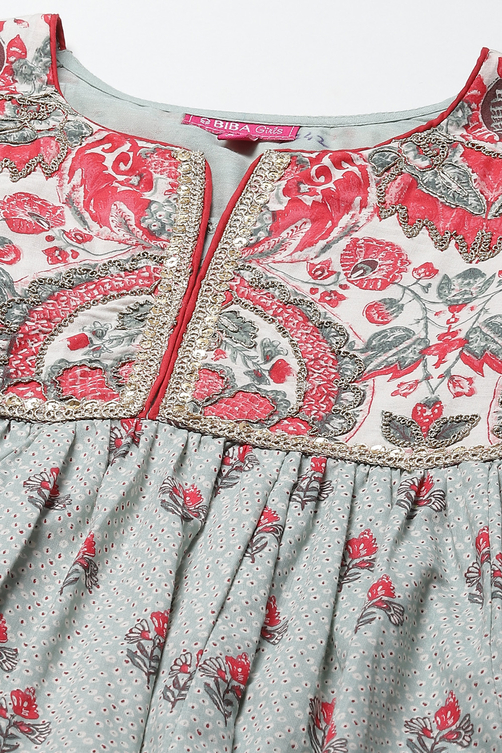 Smokey Blue Cotton Tiered Kurta Garara Suit Set image number 1