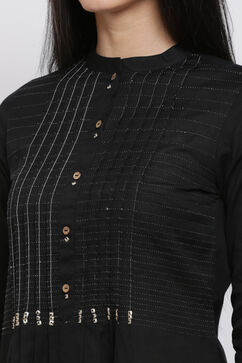 Black Cotton Flax Straight Kurta image number 1