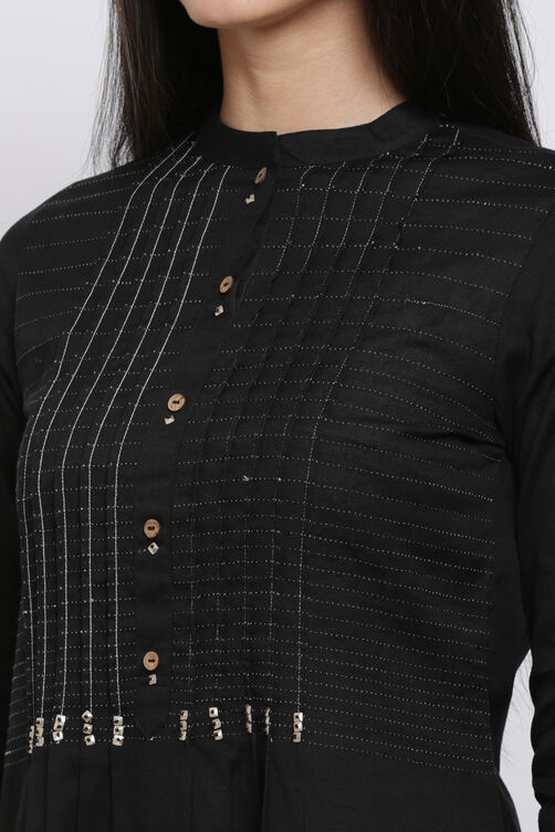 Black Cotton Flax Straight Kurta image number 1