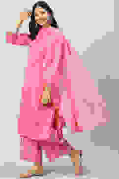 Blush Pink Straight Kurta Palazzo Suit Set image number 6