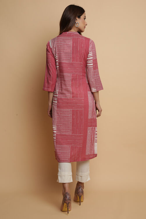Green Cotton Blend Straight Kurta Slim Pant Suit Set image number 6