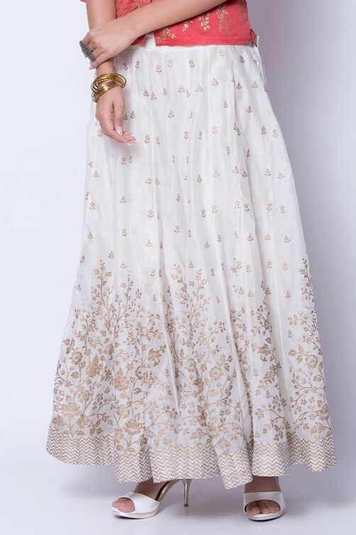 Off White Gold Metallic Print Skirt image number 2