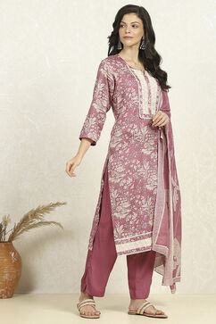 Pink Cotton Floral Printed Unstitched Suit Set image number 6