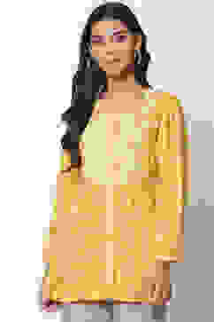 Mustard LIVA Printed Short Kurti image number 0