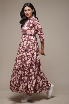 Purple Cotton Tiered Printed Dress image number 3