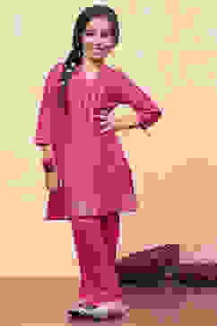 Fuchsia Viscose Blend Foil Printed Straight Kurta Set image number 0