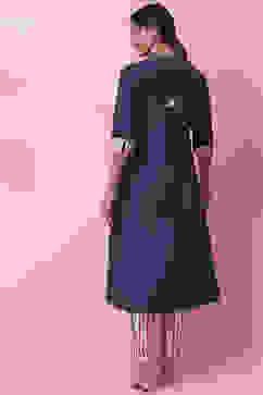 Navy Blue Rayon A-Line Kurta Slim Pant Suit Set image number 4