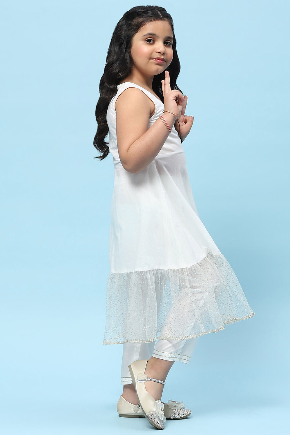 White Poly Chanderi Embroidered Mirror Work Suit Set image number 8