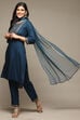 Teal Rayon Straight Kurta Pants Suit Set image number 0