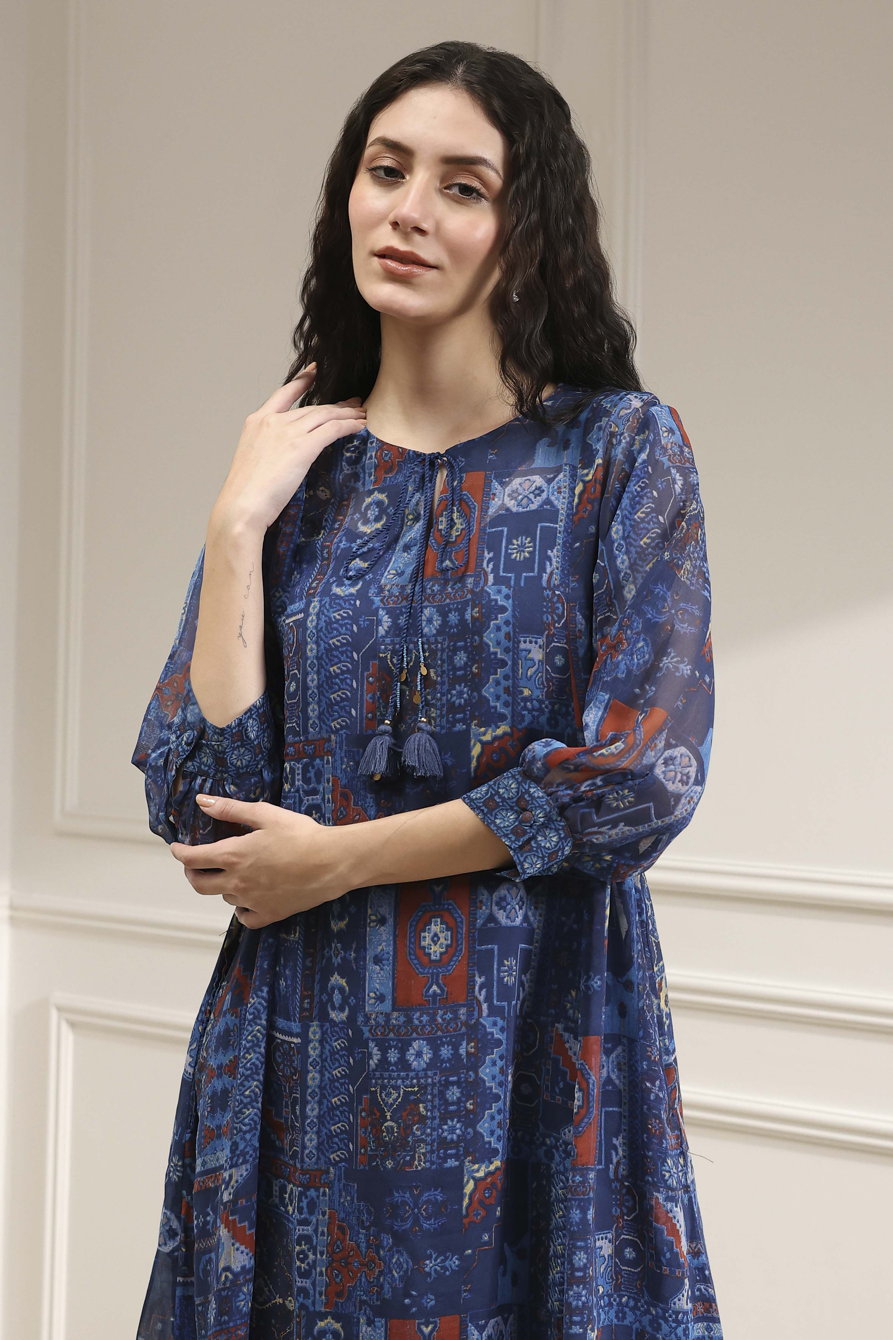 Blue Asymmetric Printed Co-ord Set image number 1