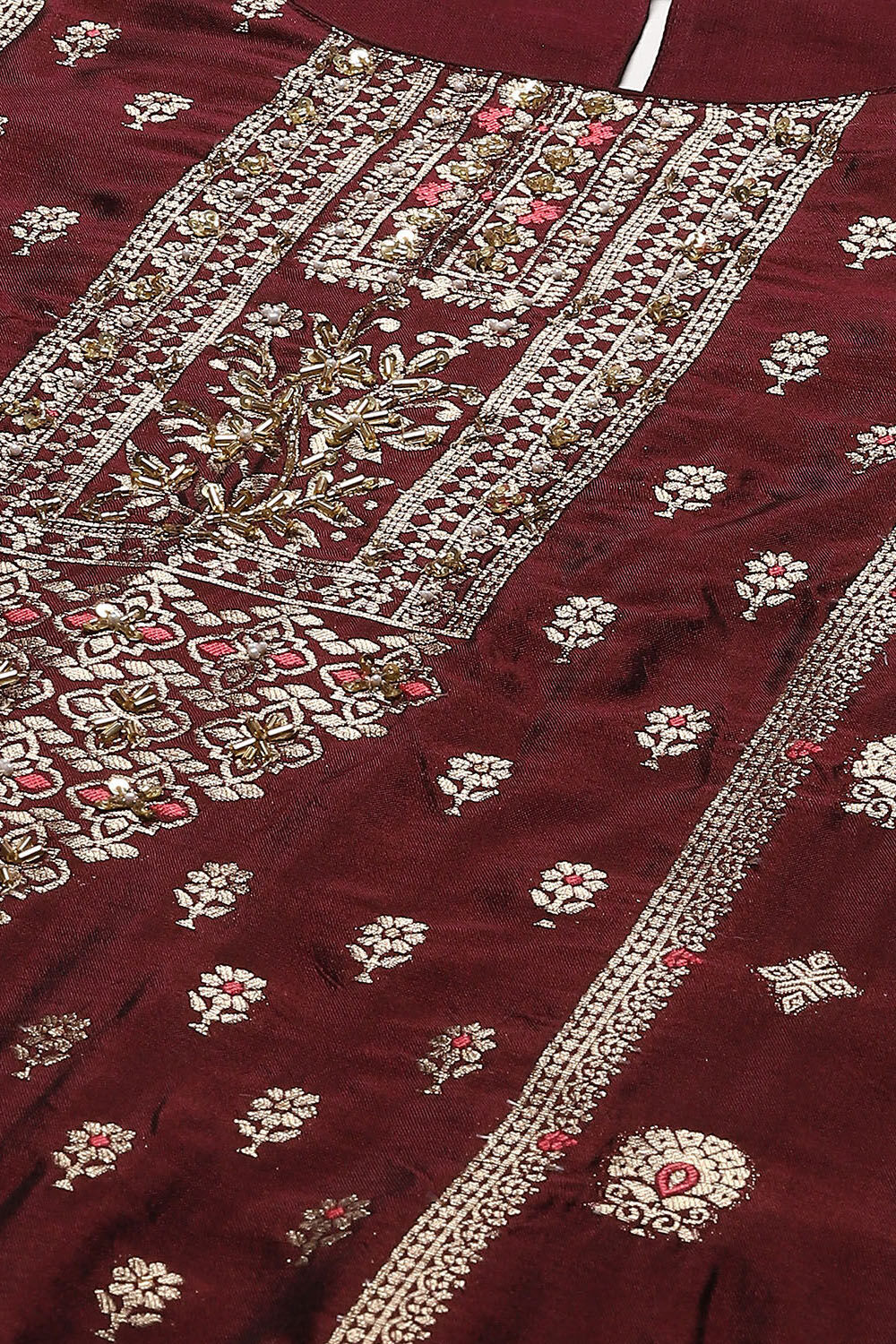 Wine Viscose Straight Yarndyed Kurta Regular Pants Suit Set image number 1