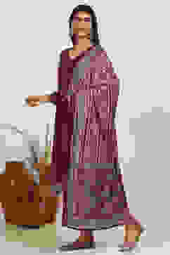 Pink Velvet Digital Print Unstitched Suit Set image number 4