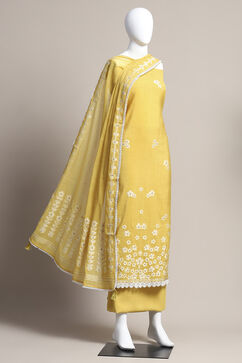 Mustard Chanderi Unstitched Suit Set image number 0