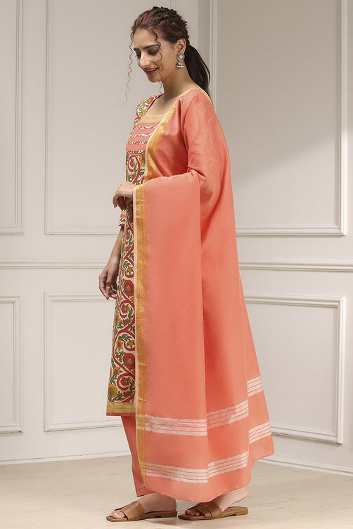 Green Tussar Digital Print Unstitched Suit Set image number 4