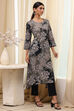 Charcoal Floral Printed Straight Kurta image number 4