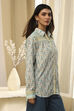 Blue Cotton Printed Straight Shirt image number 4