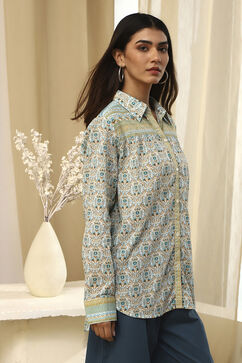 Blue Cotton Printed Straight Shirt image number 4