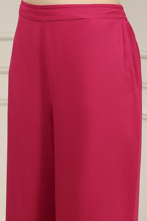 Fuchsia Cotton Straight Solid Kurta image number 2
