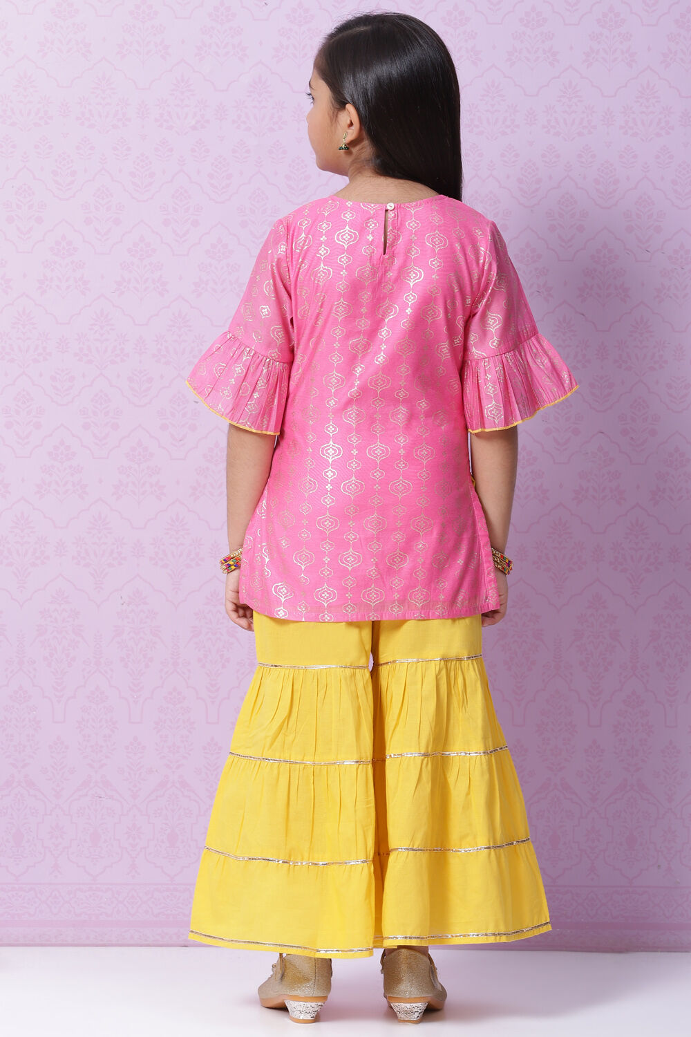 Pink Art Silk Straight Kurta Sharara Suit Set image number 4