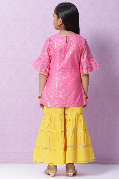 Pink Art Silk Straight Kurta Sharara Suit Set image number 4