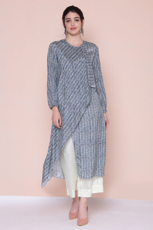 Blue Viscose A-line Tunic Pants Set image number 0