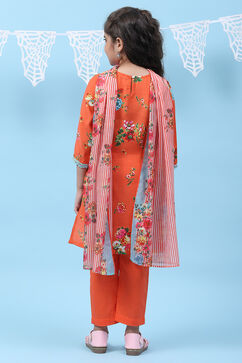 Orange Art Silk Straight Kurta Regular Pants Suit Set image number 4