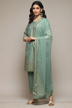 Sage Green Cotton Blend Straight Kurta Pants Suit Set image number 5
