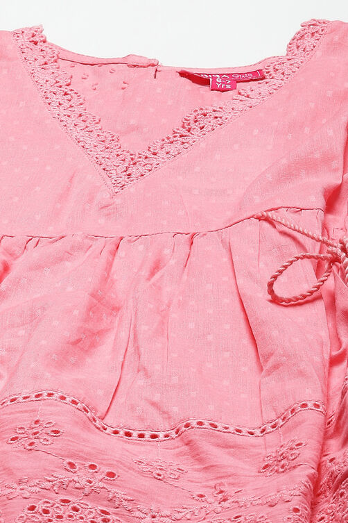 Pink Blue Cotton Flared Kurta Dhoti Salwar Suit Set image number 1