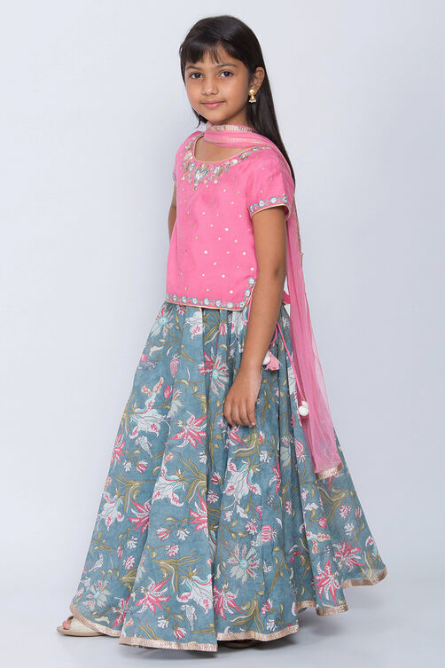 Light Pink Art Silk Straight Lehenga Set image number 3