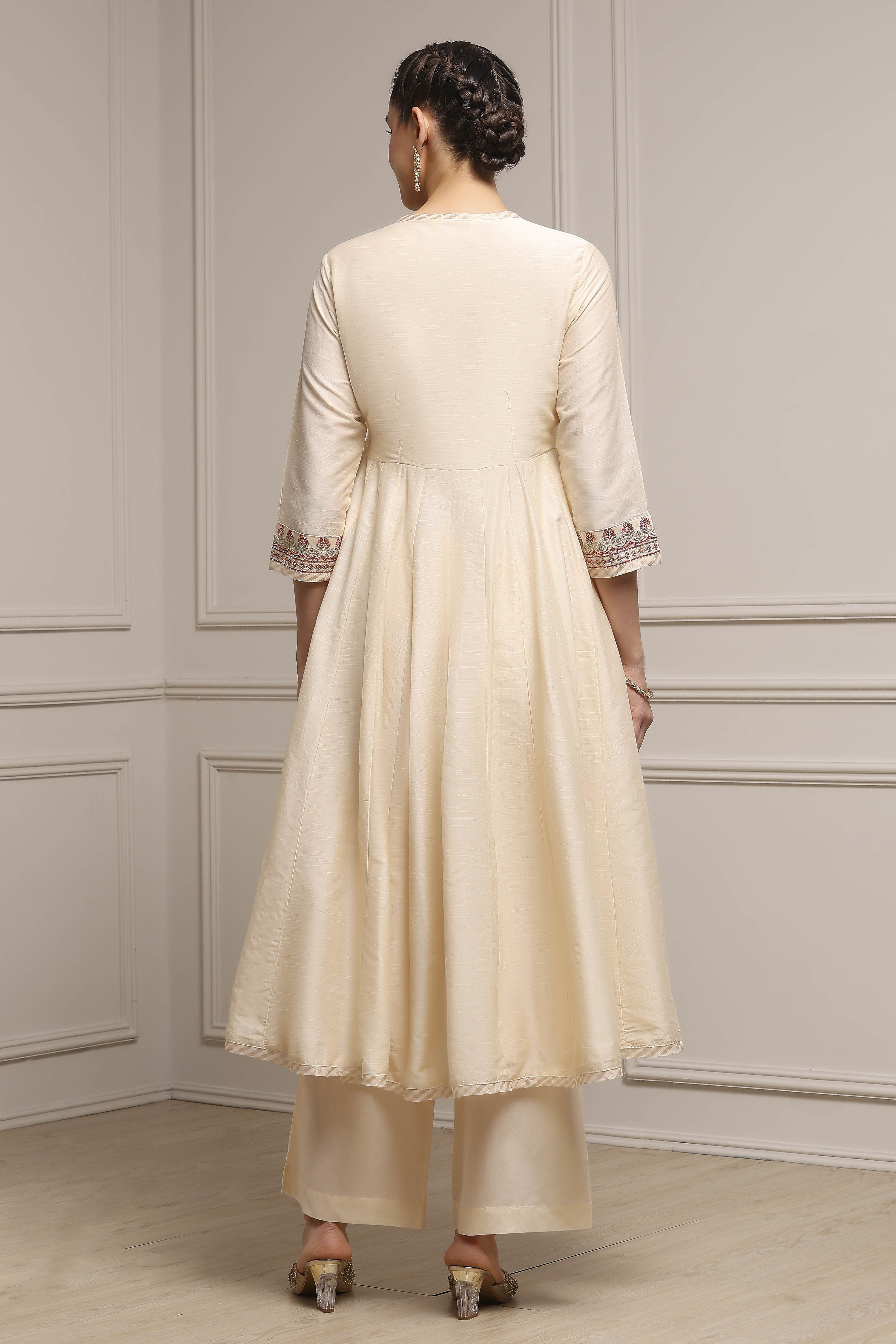 Fuchsia Embroidered Angrakha Festive Anarkali Suit Set image number 4