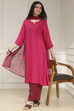 Pink Embroidered Straight Suit Set image number 0