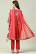Coral Red Straight Kurta Pants Suit Set image number 4