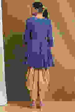 Blue and Beige Embroidered Peplum Kurta Set image number 4