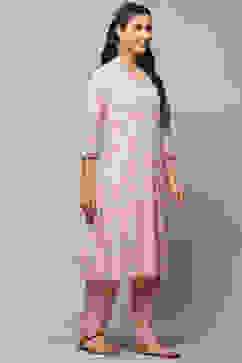 Pink Cotton Straight Kurta image number 4