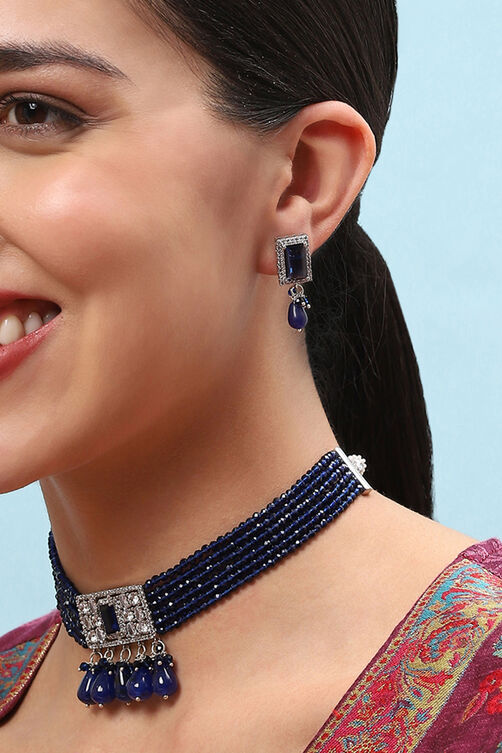 Navy Blue Brass Necklace Set image number 3