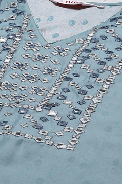 Powder Blue Art Silk Straight Kurta Regular Pants Suit Set image number 1