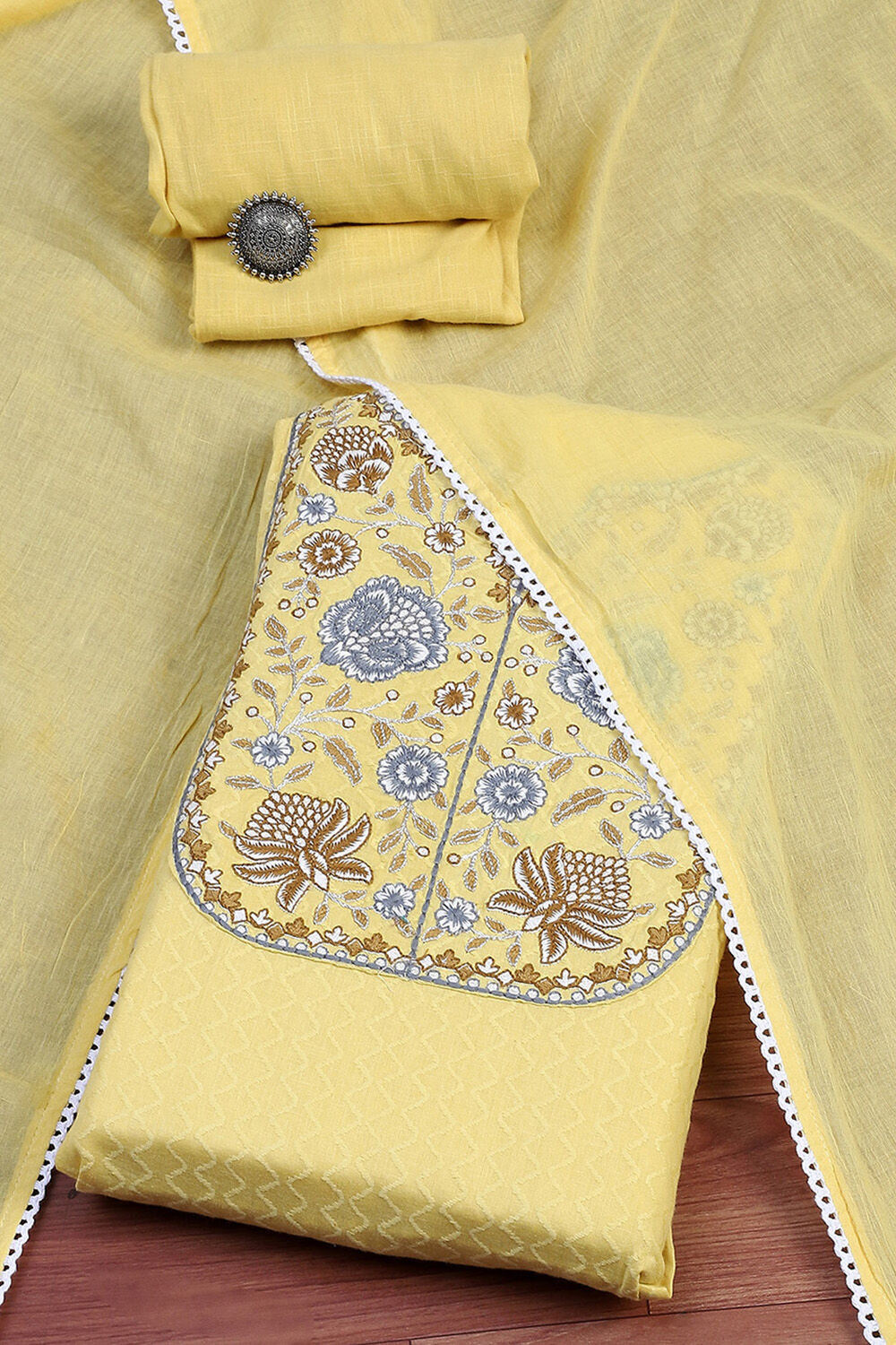 Blue Cotton Handloom Unstitched Suit Set image number 0