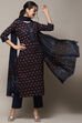 Indigo Cotton Unstitched Suit set image number 1
