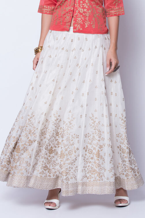 Off White Gold Metallic Print Skirt image number 1