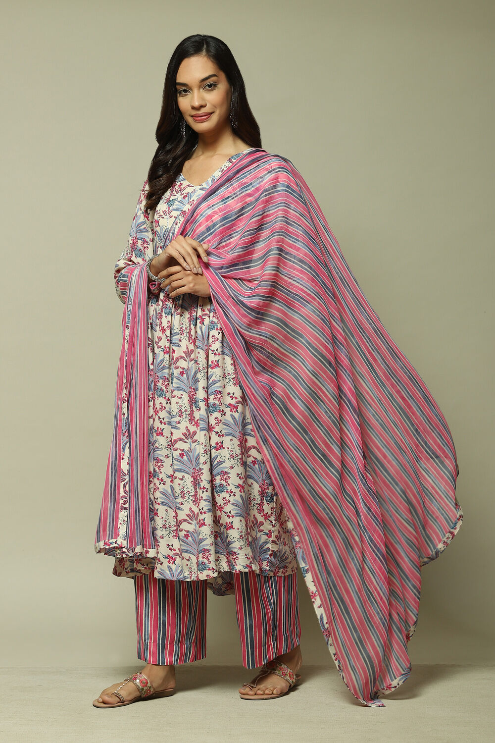 Turquoise Rayon Gathered Kurta Palazzo Suit Set image number 0