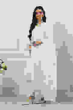 White Silk Chanderi Straight Suit Set image number 4