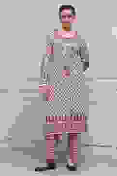 Beige Blended Printed Straight Kurta Pants Set image number 5