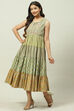 Pink Cotton Flared Fusion Printed Dress image number 2