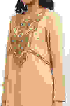 Beige Velvet Straight Kurta image number 1