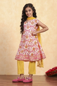 White Cotton Flared Printed Suit Set image number 3